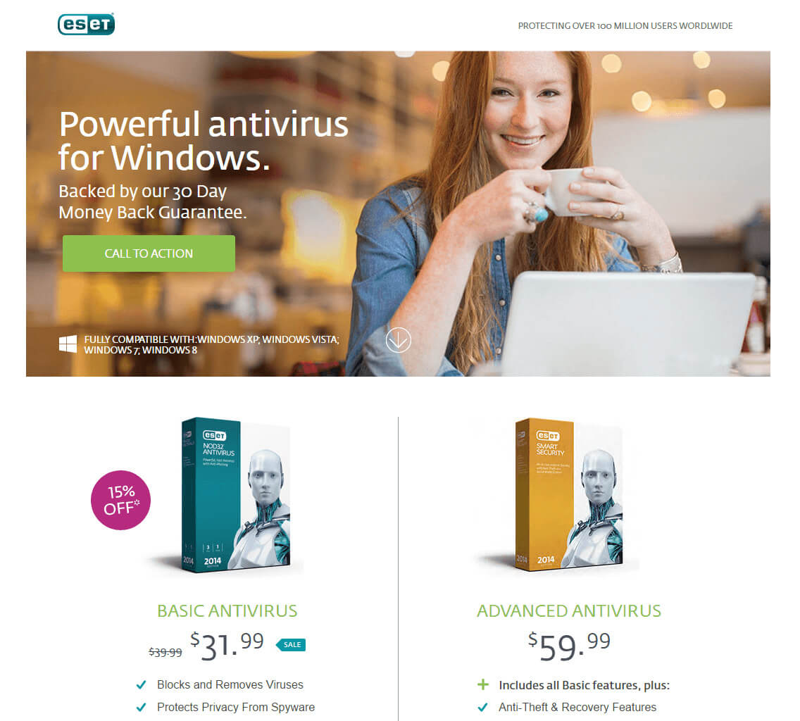 Landing page built from a design mockup